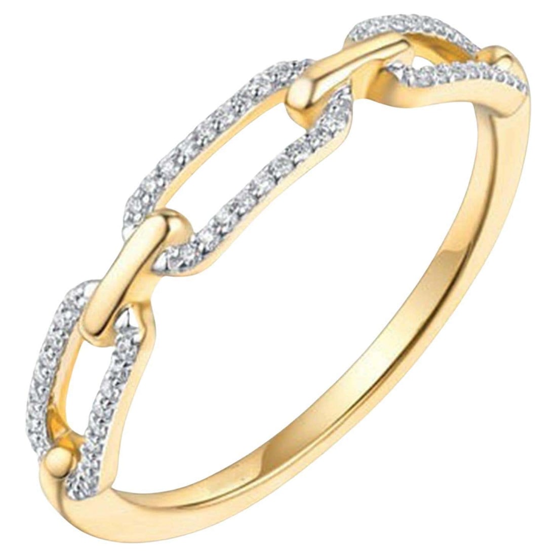 Pave Chain 14K (or 18k upon request) Yellow Gold Diamond Link Ring: The Diamond Pave Link 14K Yellow Gold Chain Ring is crafted in 14K yellow gold and features natural full-cut diamonds, offering a timeless and elegant design. Weighing 1.67 grams, it showcases 0.11 CT
