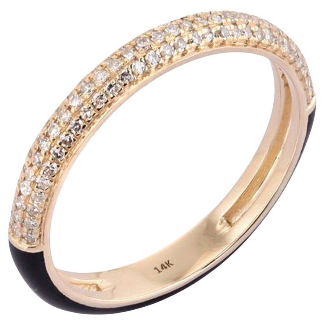 Elegant Band 14K (or 18k upon request) Yellow Gold Pave Black Enamel Ring: The Elegant Band 14K Yellow Gold Pave Black Enamel Ring combines the elegance of natural diamonds with the bold appeal of black enamel, turquoise, pink enamel, and ivory enamel. Crafted in 14K yellow 