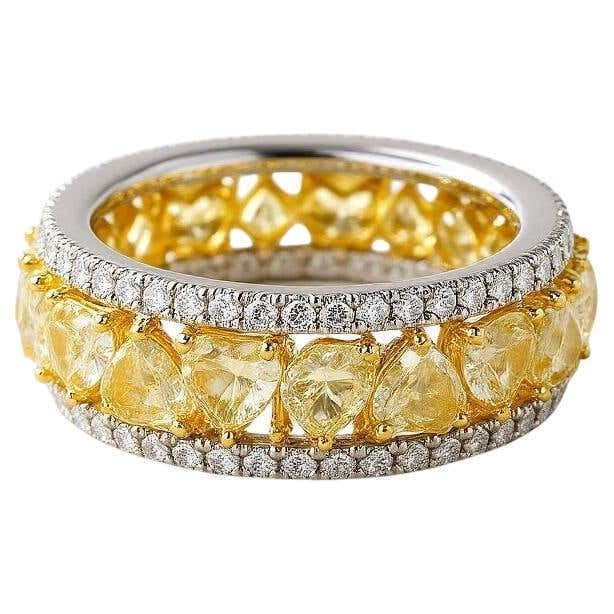 Canary 14K (18K Custom) Yellow Gold Diamond Double Row Eternity Band Ring: Timeless and radiant, this double row eternity band is crafted in 14K yellow gold with an option for 18K customization, featuring brilliant diamonds set all around the band for sparkle from every angl