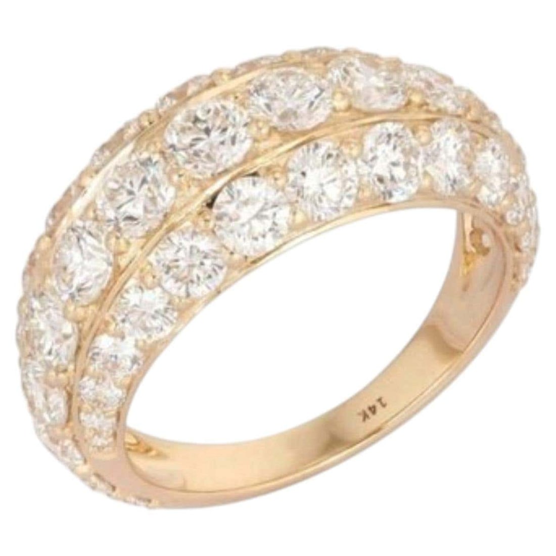 Gold Band Dual Diamond Rows 14K (or 18k upon request) Yellow Gold Ring (1 of 3)