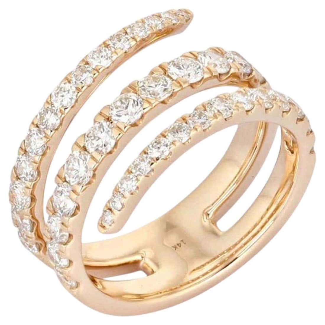 Contemporary Spiral 14K (or 18k upon request) Gold Diamond Statement Ring: Radiate elegance with the Contemporary Spiral 14K Gold Diamond Statement Ring, available in 14K Yellow Gold and White Gold. This exquisite piece features natural diamonds totaling 1.80CT, perfectly se