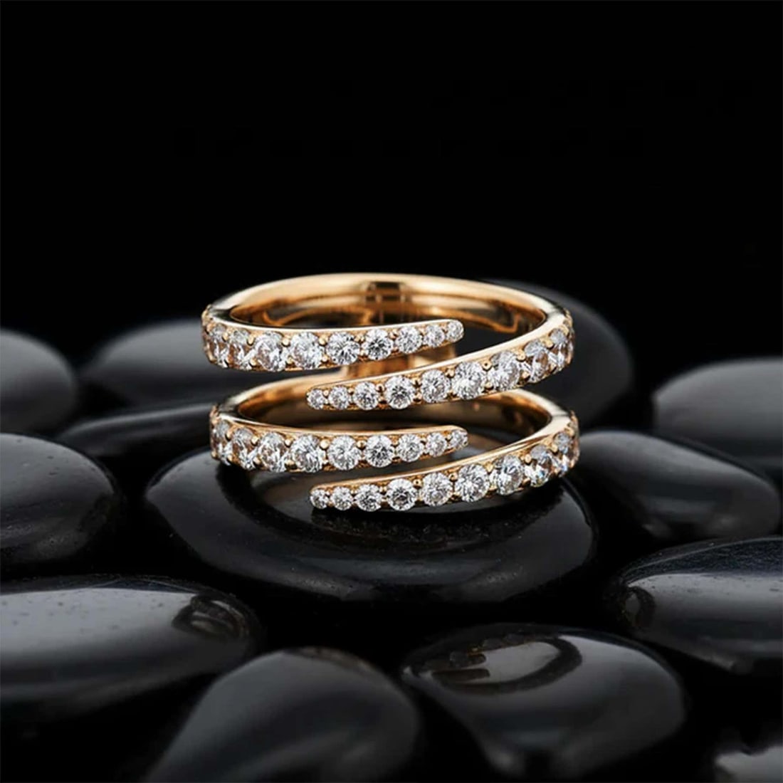 Infinity Flow 14K (or 18k upon request) Yellow Gold Diamond Wrap Ring - 3