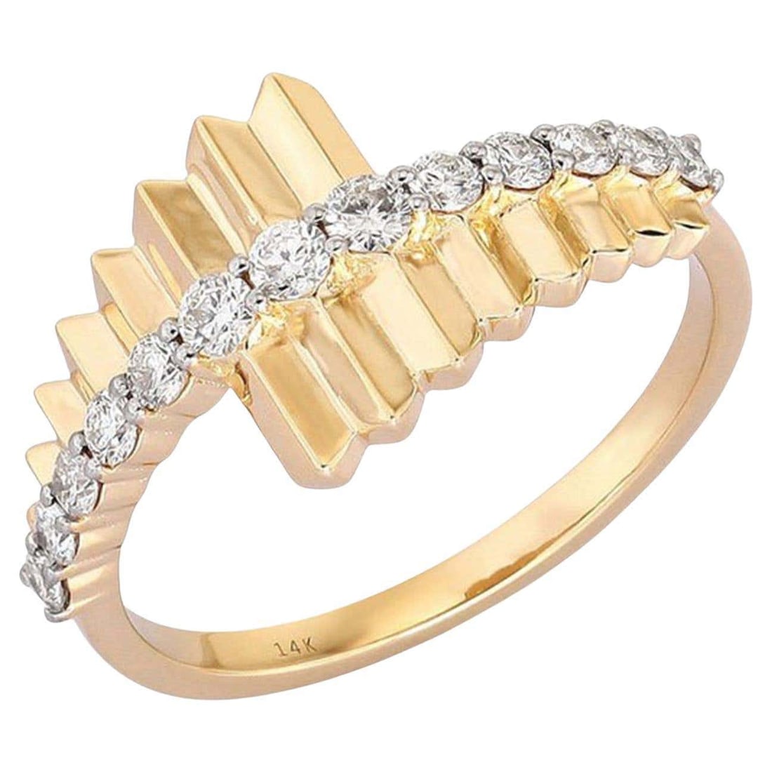 Bold Band 14K (or 18k upon request) Yellow Gold Geometric Diamond Accent Ring: The Brilliance Diamond Eternity Ring is a symbol of everlasting beauty, featuring natural diamonds set in 14K yellow gold. With a total weight of 3.1 grams, the ring boasts 0.4 carat of full-cut