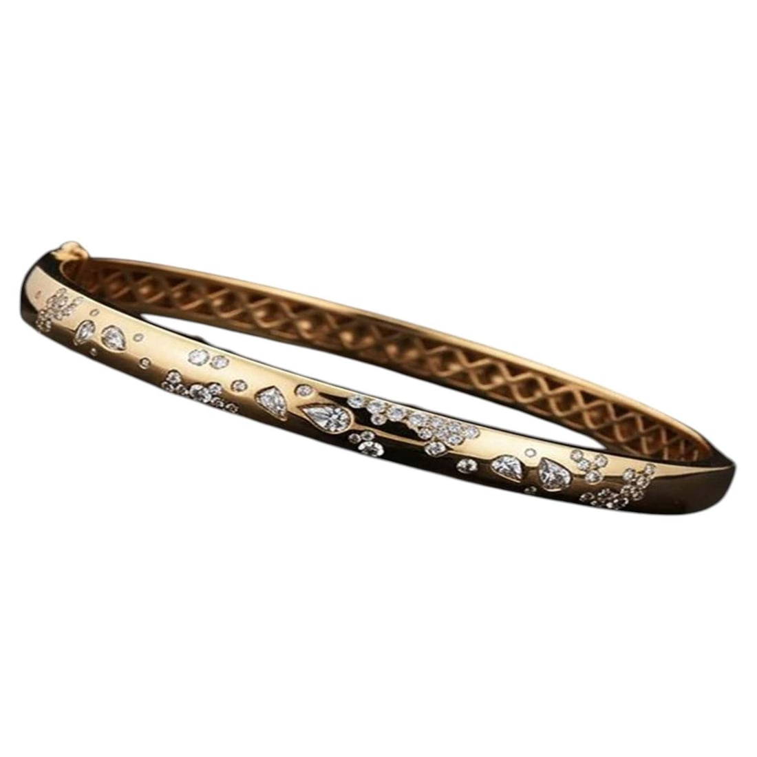 Essential Lustre 14K (or 18k upon request) Yellow Gold Diamond Bangle Bracelet: The Essential Lustre 14K Yellow Gold Diamond Bangle Bracelet features 0.45 carats of natural full-cut diamonds, beautifully set in 14K yellow gold. Weighing 14.68 grams, this elegant bracelet combines