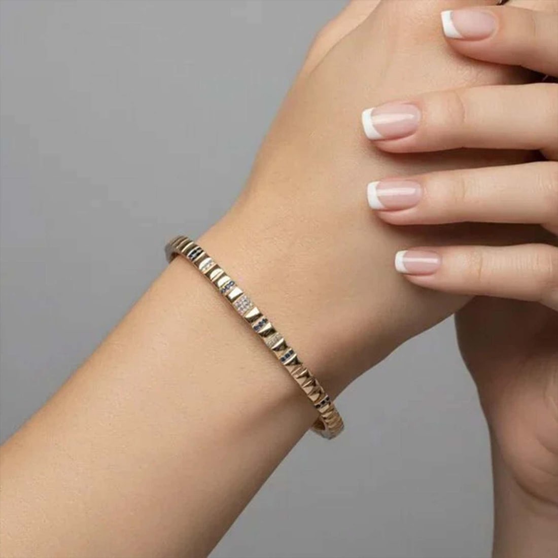Blue Sapphire 14K (or 18k upon request) Gold Stackable Bangle Bracelet - 2