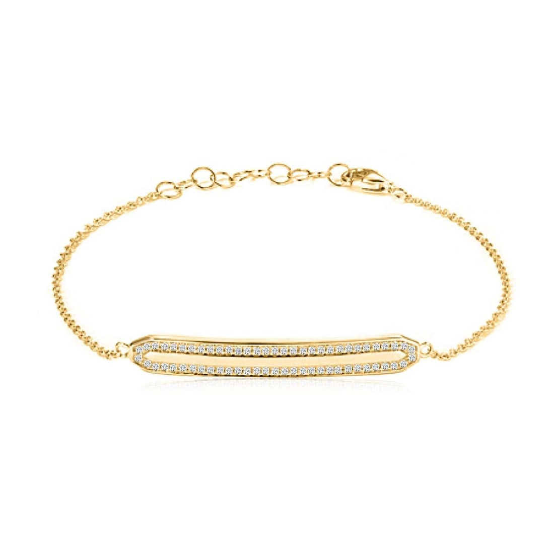 Double Line 14K (or 18k upon request) Yellow Gold Bar Diamond Bracelet: Elegant and timeless, this Double Line 14K Yellow Gold Bar Diamond Bracelet adds a touch of sophistication to any look. Crafted with natural diamonds and available in three stunning gold tones,