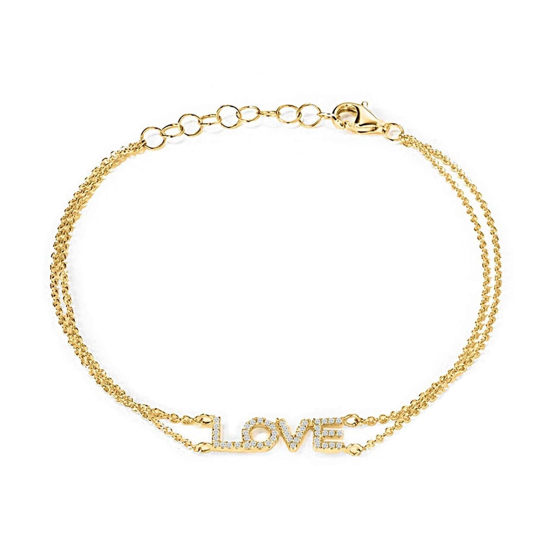 Love Letter Diamond 14K (or 18k upon request) Yellow Gold Bracelet: Celebrate your love story with this elegant 14k Diamond "LOVE" Bracelet, designed to add a touch of sparkle to your wrist. Crafted with natural diamonds and available in luxurious 14k gold options—r