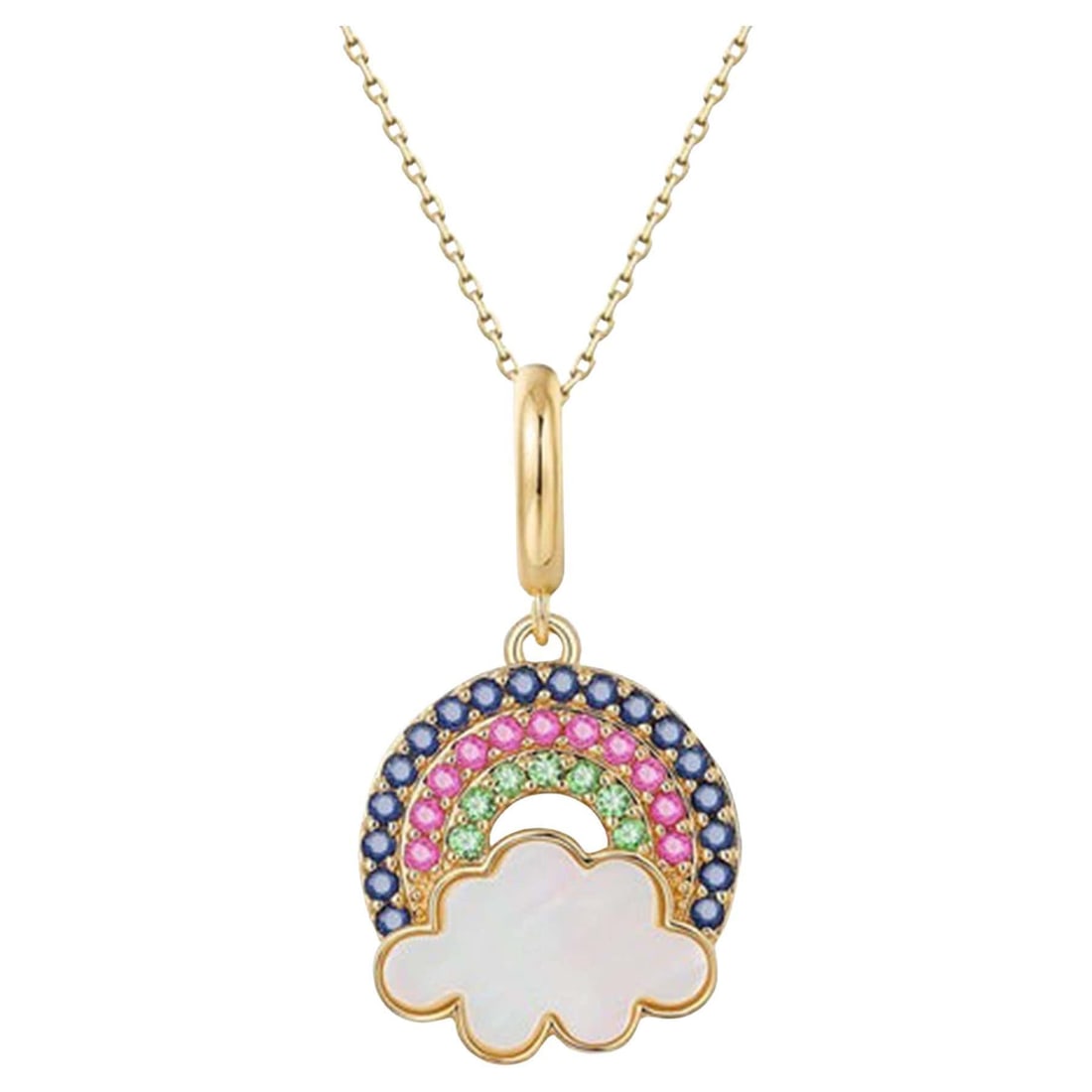 Tsavorite Pink Sapphire 14K (or 18k upon request) Yellow Gold Pendant Necklace: Add a pop of vibrant color to your look with the Tsavorite Pink Sapphire 14K Yellow Gold Pendant Necklace. Featuring an exquisite combination of tsavorite, pink sapphire, and blue sapphire stones, thi