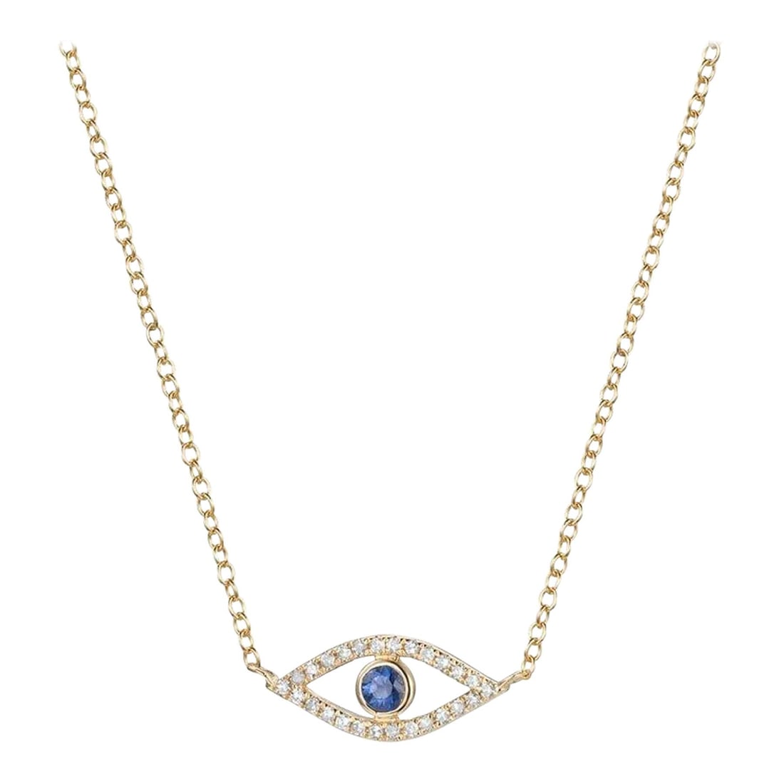 Golden Sapphire 14K (or 18k upon request) Gold Evil Eye Charm Necklace: This necklace is designed to ward off negativity while adding a touch of elegance to any outfit. Perfect for those who seek both beauty and meaning, this 14K yellow gold Evil Eye necklace is a cherish