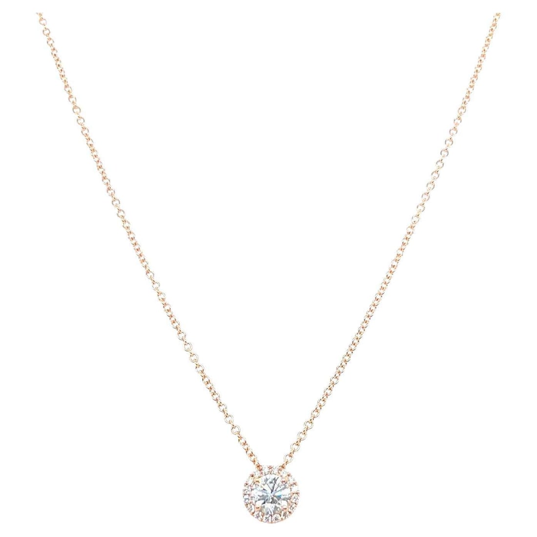 Round Diamond Halo 14K (or 18k upon request) Gold Pendant Necklace: Designed to bring a touch of luxury to any look. Featuring a stunning round-cut natural diamond, this necklace is a timeless piece that adds brilliance and sophistication to your collection. Available