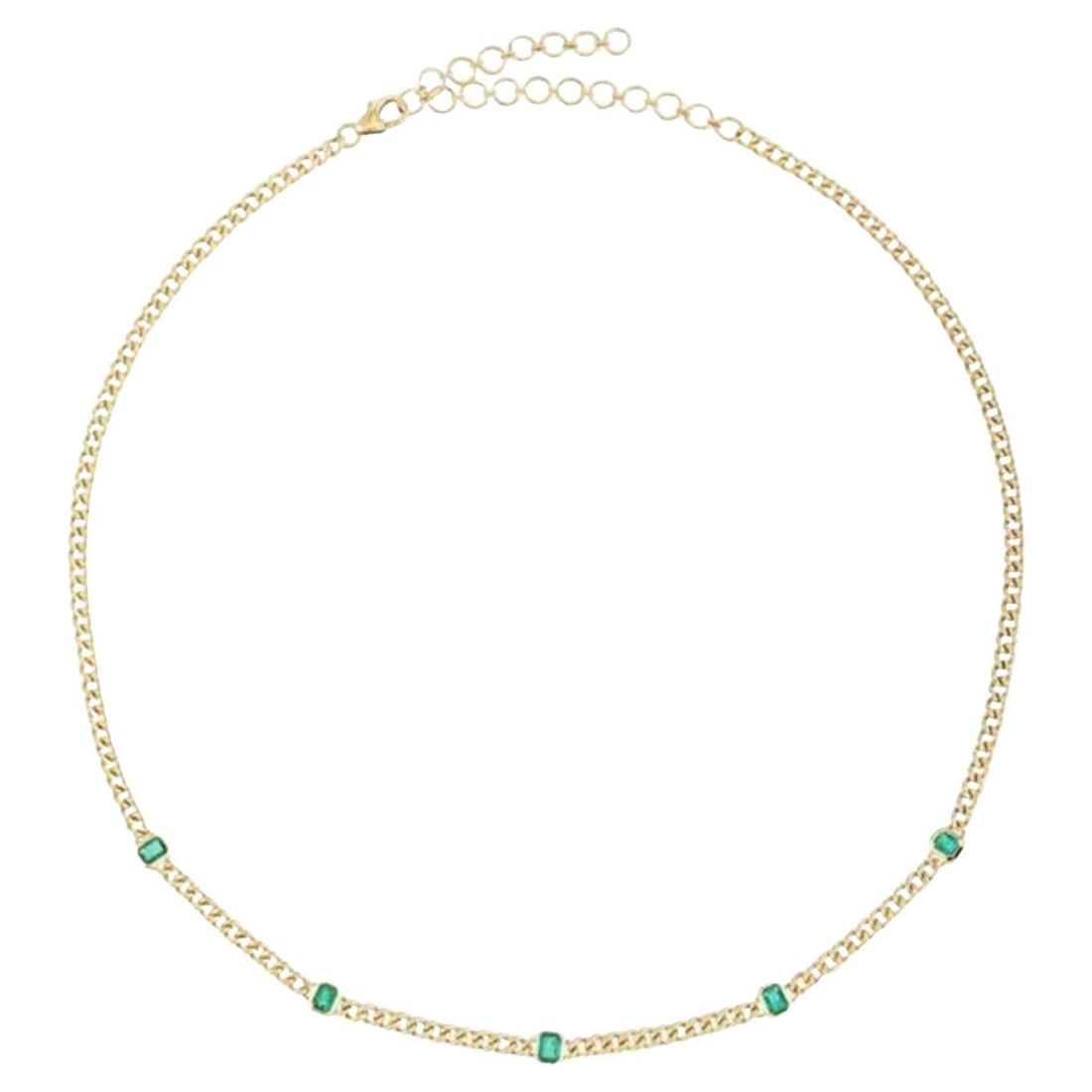Emerald Baguette 14K (or 18k upon request) Yellow Gold Chain Necklace: Crafted in radiant 14K yellow gold, this Emerald Baguette Chain Necklace showcases a refined row of sleek baguette-cut emeralds, each selected for its rich green hue and elegant clarity. The linear
