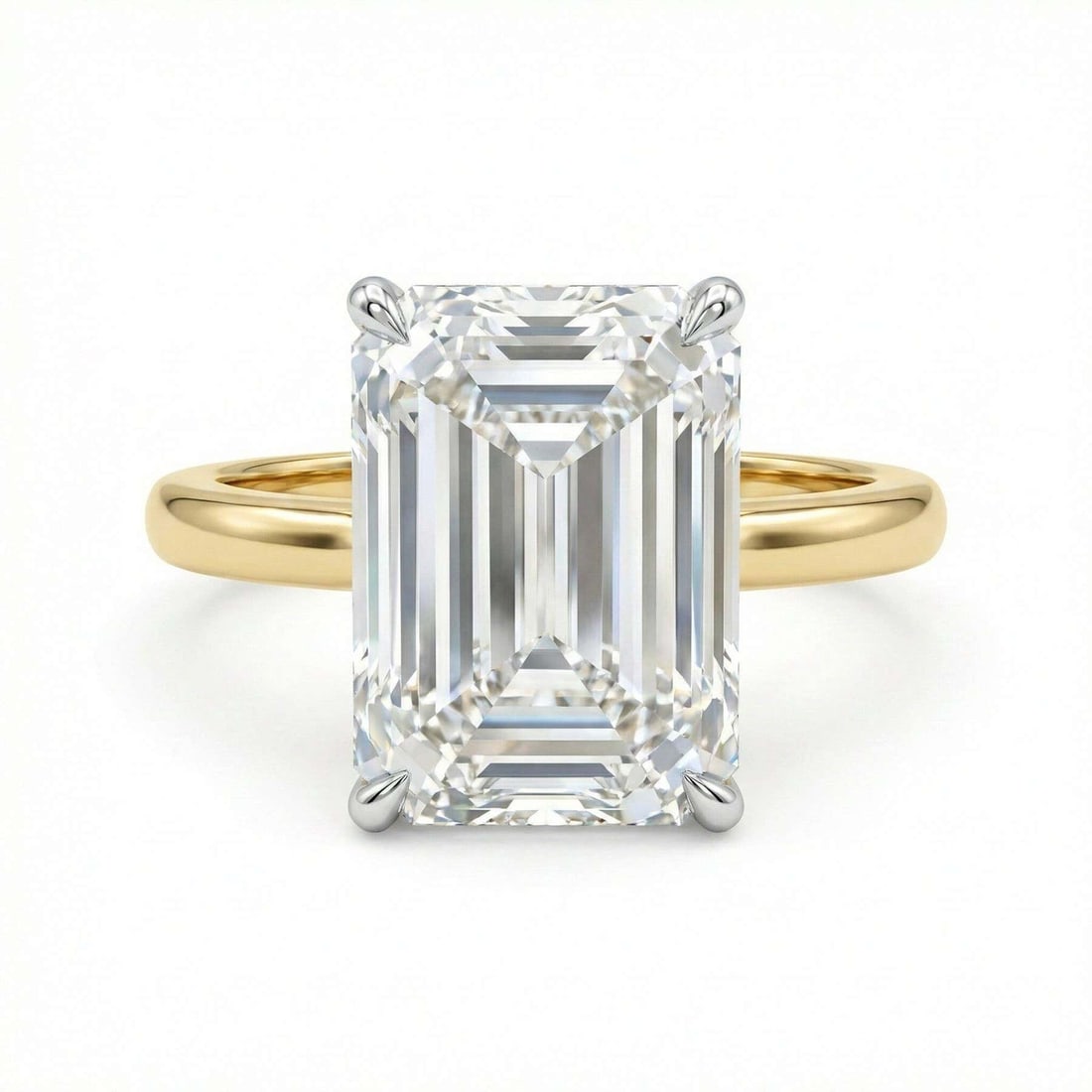Emerald Cut 18K Yellow Gold Solitaire Diamond Ring: A masterpiece of sophistication, this 7 carat emerald-cut diamond engagement ring, set in radiant 14k yellow gold, captures the essence of timeless luxury. With exceptional G color and VS clarity, it�