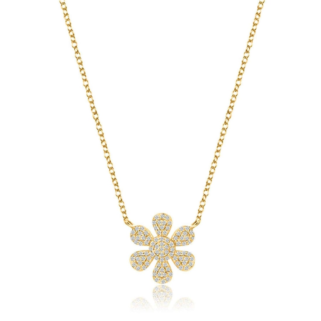 Diamond Flower 14K (or 18k upon request) Yellow Gold Necklace: This elegant flower necklace, crafted from 14k gold, brings a delicate touch of luxury to any look. Adorned with natural diamonds, its sparkling petals make it the perfect statement piece for both eve