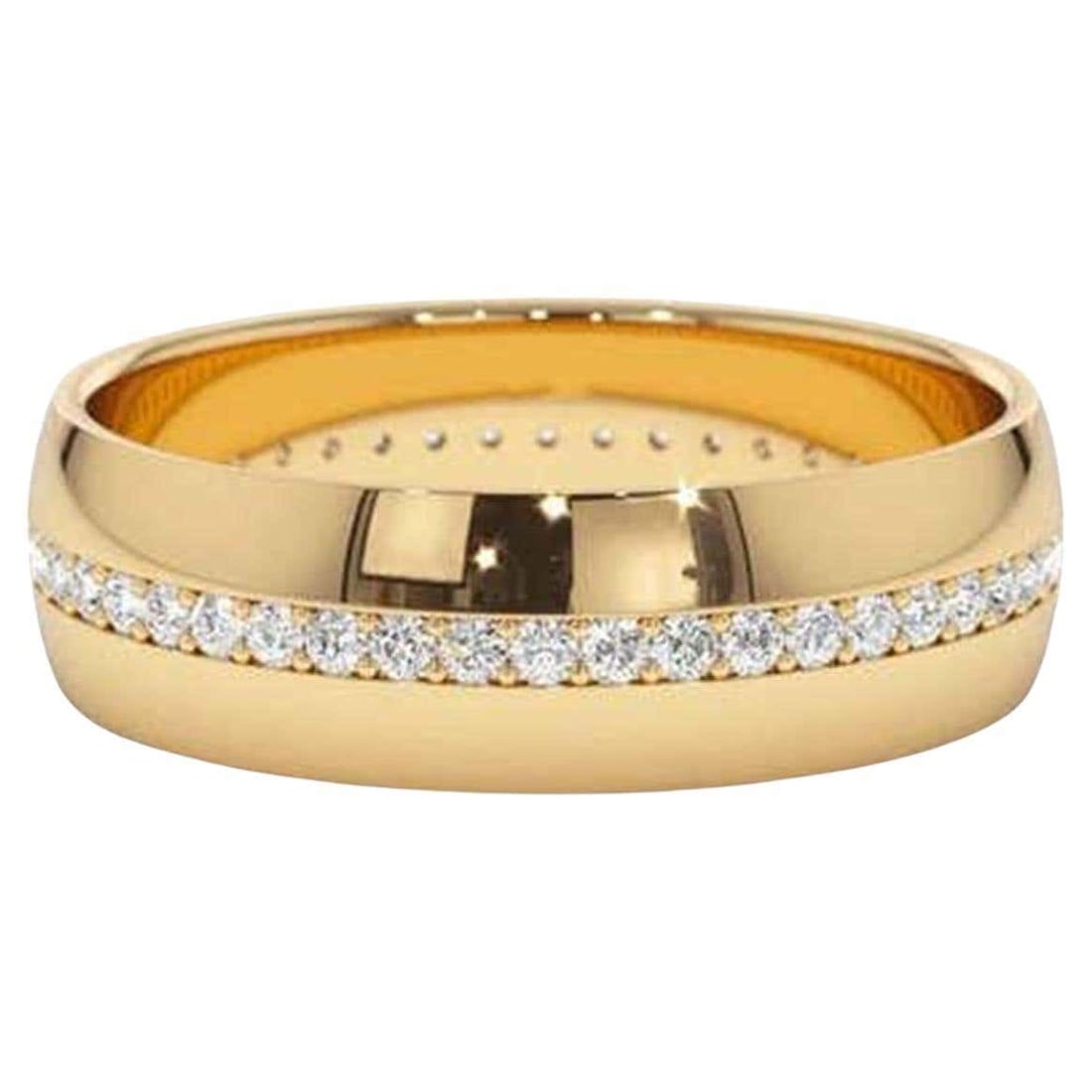Round Diamond Eternity Band 14K (or 18k upon request) Yellow Gold Domed Ring: Discover the refined beauty of this Round Diamond Eternity Band 14K Yellow Gold Domed Ring, designed to make a lasting impression. The natural diamond, set in your choice of rose, yellow, or white gol