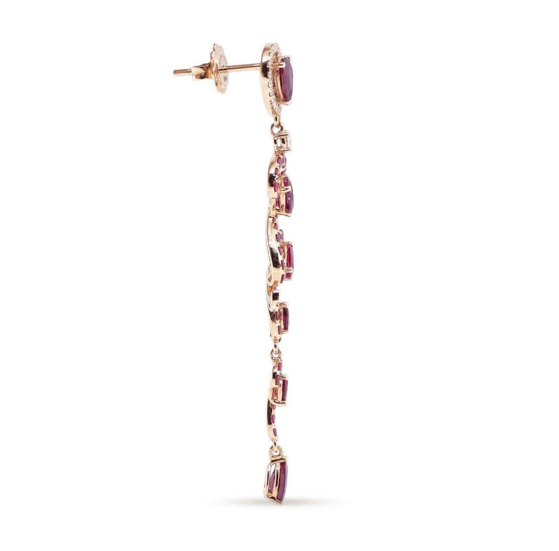 Ruby Drop Dangle 18K Rose Gold Intricate Earrings - 3