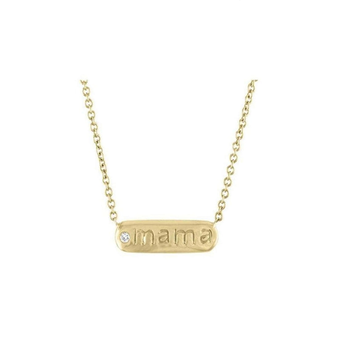 Amulet 5MM Letter 14K (or 18k upon request) Yellow Gold MAMA Necklace: This stunning Amulet 5MM Letter 14K Yellow Gold MAMA Necklace is a timeless tribute to motherhood. Featuring natural diamonds, it offers a touch of elegance while keeping the design simple and