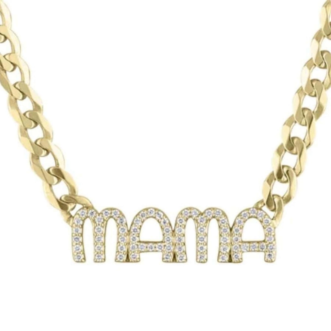 Diamond Charmers Chain 14K (or 18k upon request) Gold Letter MAMA Necklace: Celebrate the timeless bond of motherhood with this Diamond Charmers Chain 14K Gold Letter MAMA Necklace. Adorned with sparkling natural diamonds, it adds a delicate touch of luxury to any look. Perfe