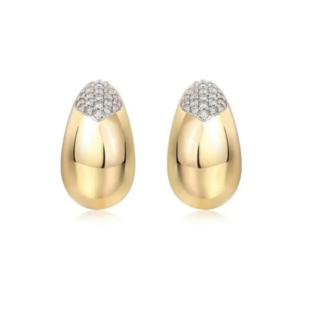 Sleek Oval 14K (or 18k upon request) Yellow Gold Diamond Stud Earrings (1 of 4)