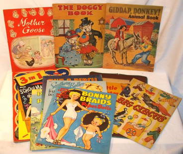 Children's paper doll books: 9 Assorted children's coloring/paper doll books.