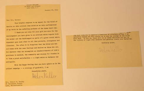 Helen Keller signed letter: Helen Keller signed letter and cut autograph.