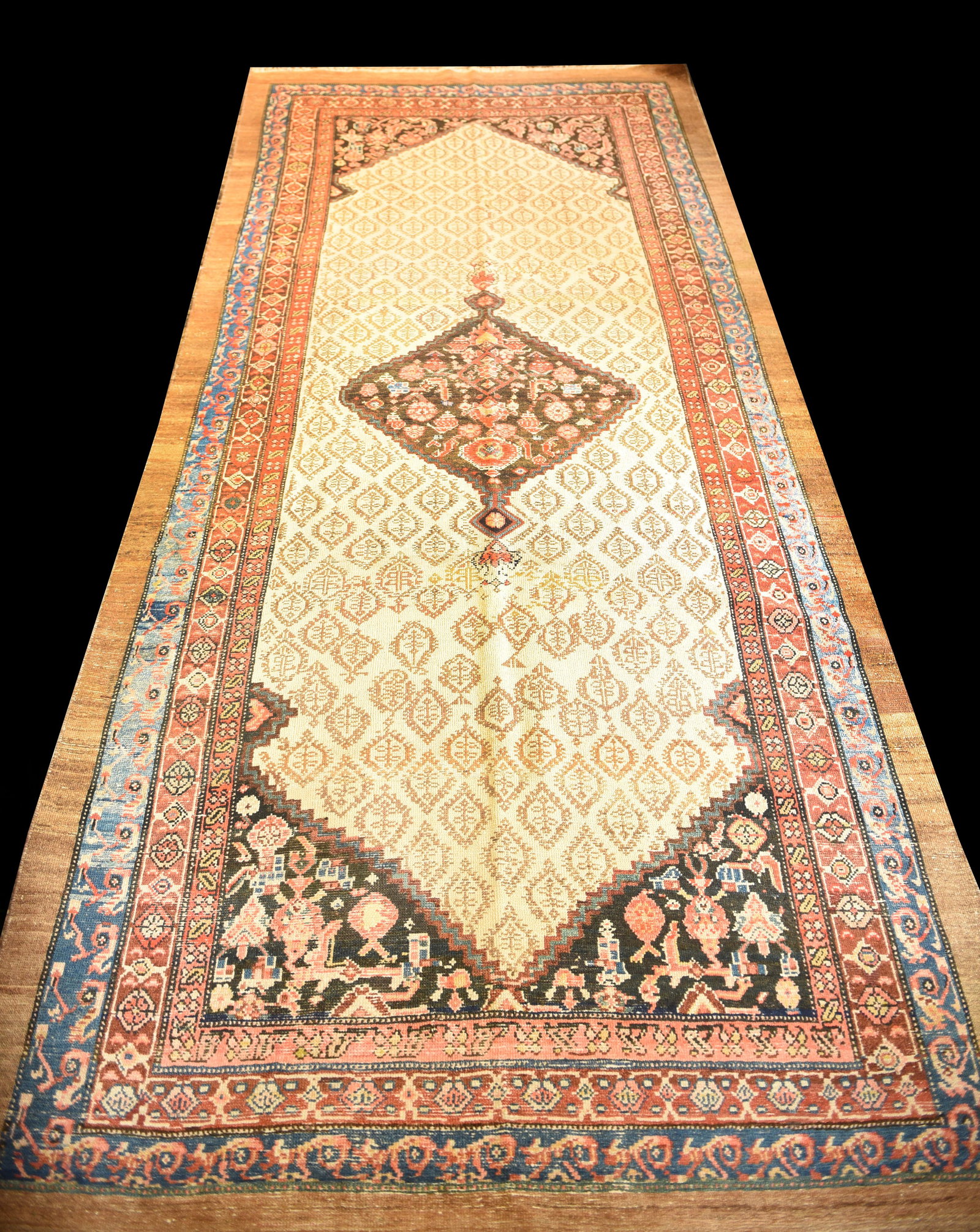 Antique Persian Sarab Runner Rug - 11'6" x 5'2" - A Masterpiece of Tribal Artistry: This exceptional antique Persian Sarab Runner rug, measuring a versatile 11 feet 6 inches by 5 feet 2 inches, is a captivating example of tribal weaving, showcasing the distinctive aesthetics and rich