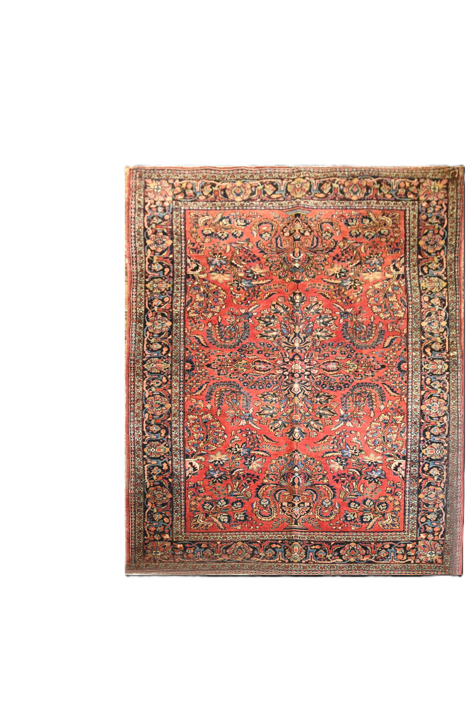 Exquisite Antique Persian Sarouk Rug - 4'6" x 6'2" - Elegant Floral Medallion Design: Discover the enduring beauty of this exquisite antique Persian Sarouk rug, measuring a versatile 4 feet 6 inches by 6 feet 2 inches. Hand-knotted with remarkable artistry and precision, this captivati