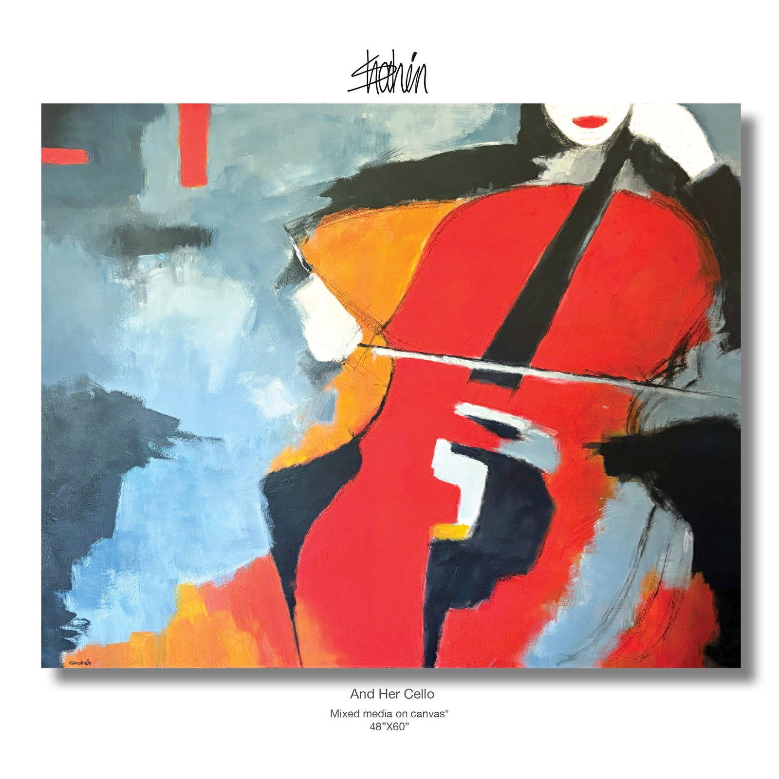And Her Cello Mixmedia on Canvas by Shaheen Zarookian (1 of 1)