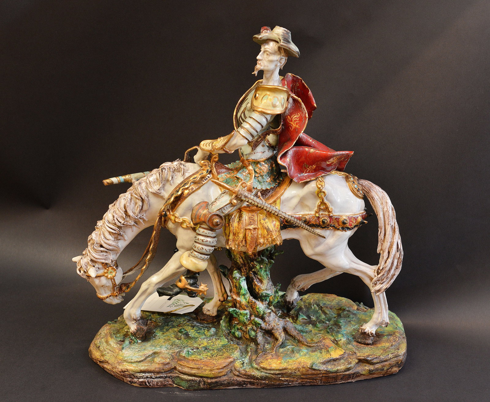 Professor Eugenio Pattarino (Italian 1885-1971), Don Quixote, Glazed Terra Cotta Sculpture 16: A stunning Italian porcelain sculpture of Don Quixote on his steed Rocinante, crafted by the renowned artist Prof. E. Pattarino. This detailed and expressive piece captures the iconic literary figure