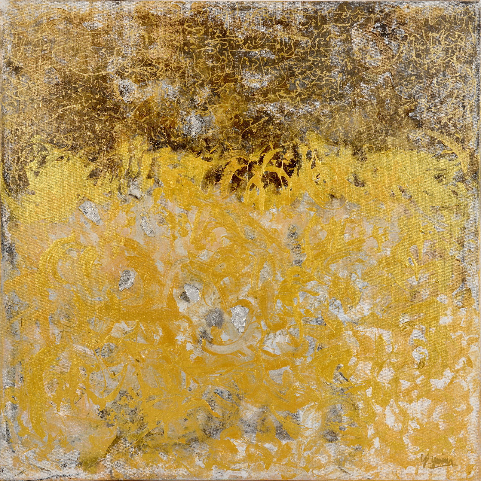 Golden Tapestry By Artist Yasmen: This mesmerizing acrylic painting by Yasmen, titled "Golden Tapestry," invites viewers to lose themselves in its rich textures and intricate patterns. The artist masterfully layers shades of gold,
