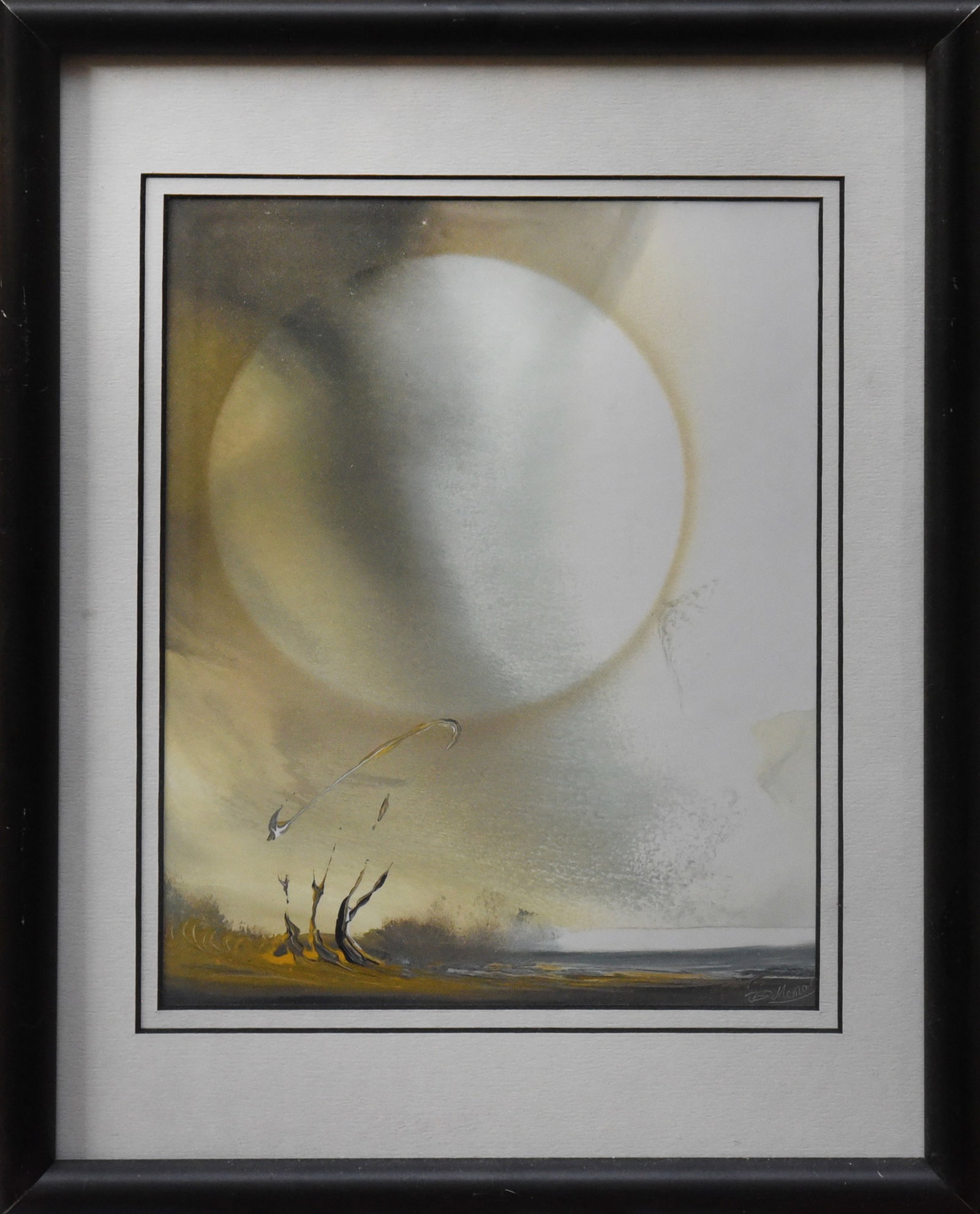 Whispers of the Moon: Bathed in the soft glow of a luminous moon, Memarian's "Lunar Dreamscape" invites you to a world of tranquility. This 14" x 11" oil on paper captures a serene landscape under a silvery moonlit sky.