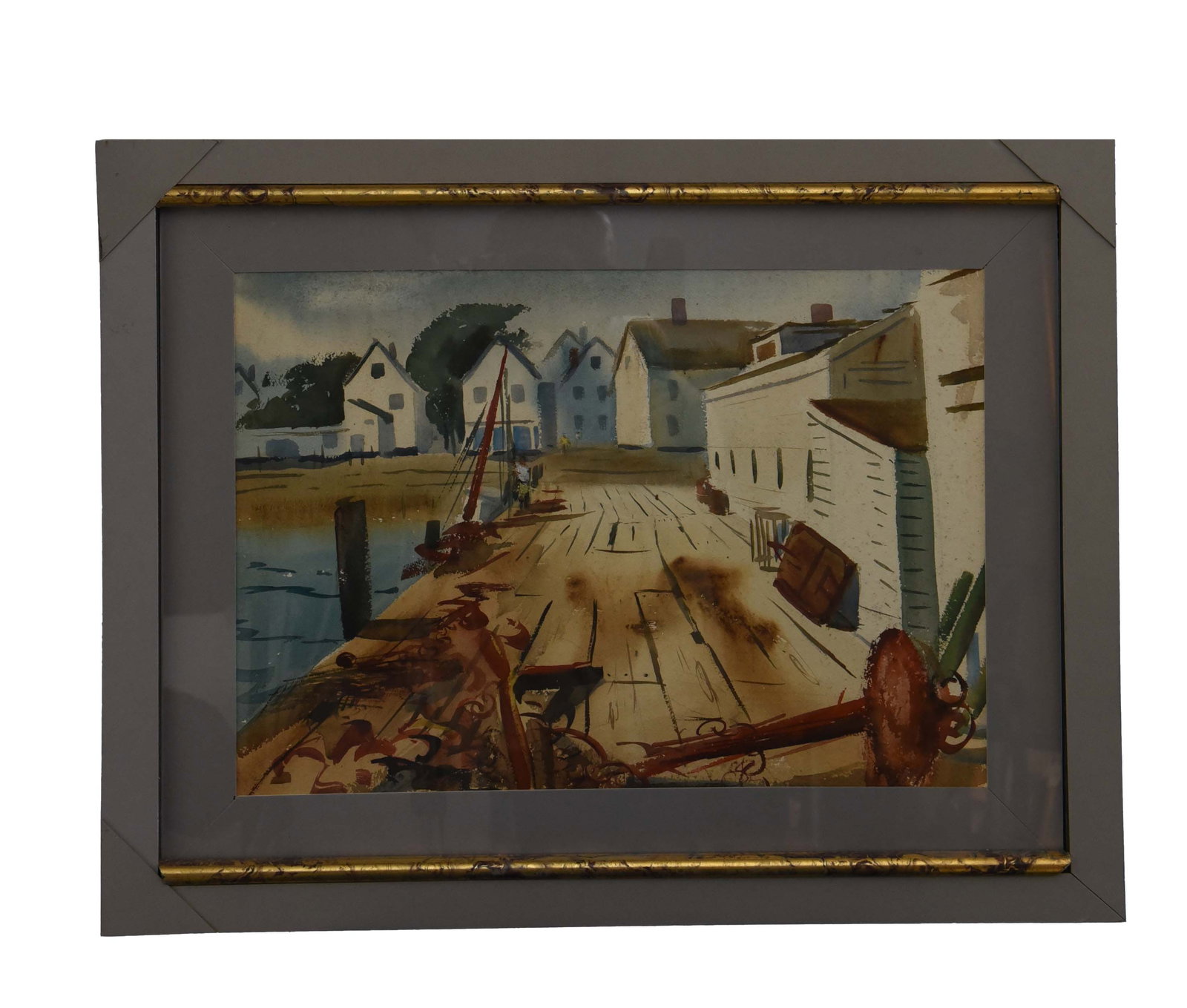 Double-Sided Maritime & Landscape Watercolor: Attributed to Otis Cook and John Hare: This intriguing double-sided watercolor painting presents two distinct but harmonious scenes, each exhibiting the hallmarks of American watercolor artistry. With a medium size of 27" x 22", it offers 