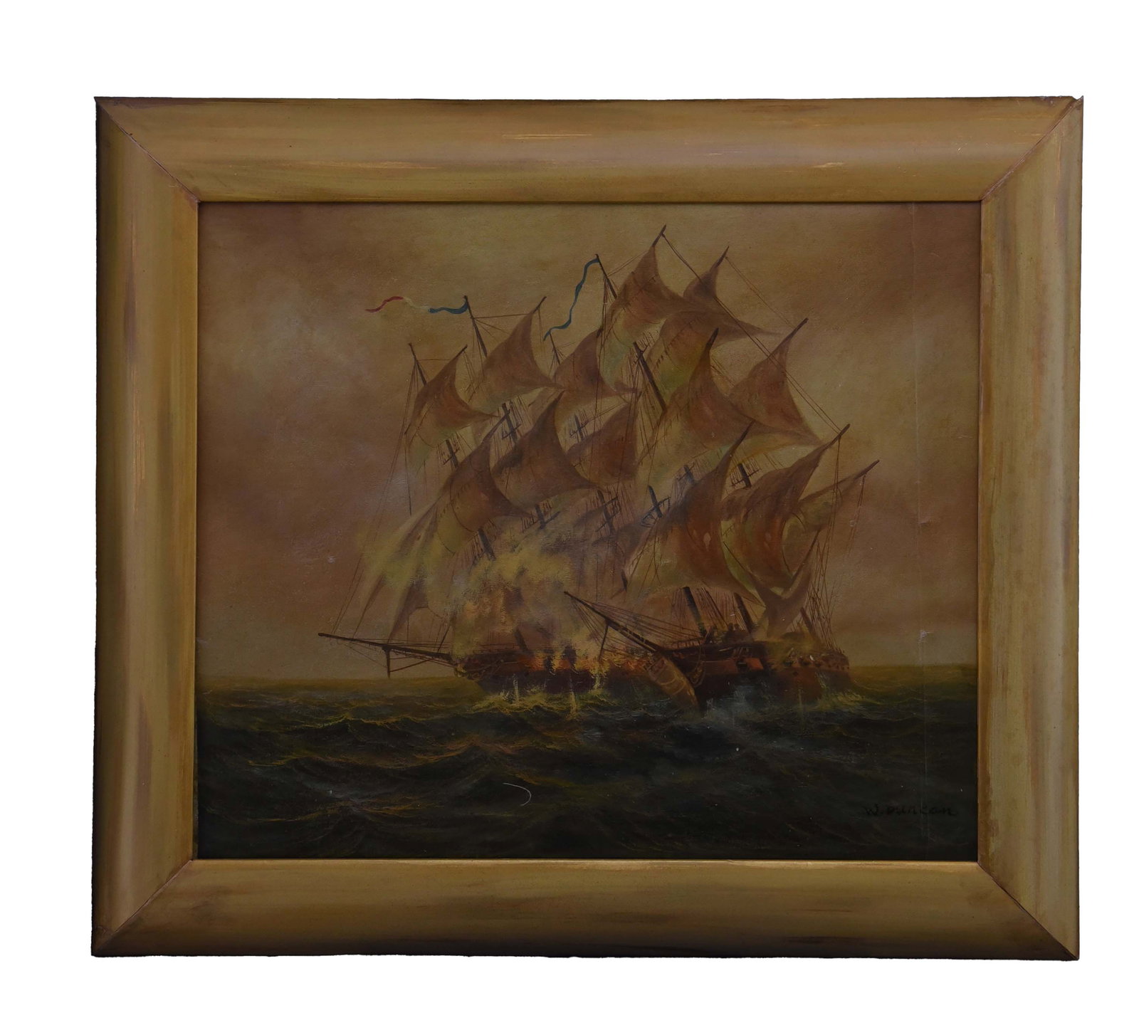 Naval Engagement at Dusk Oil On Canvas by William Can (1 of 1)