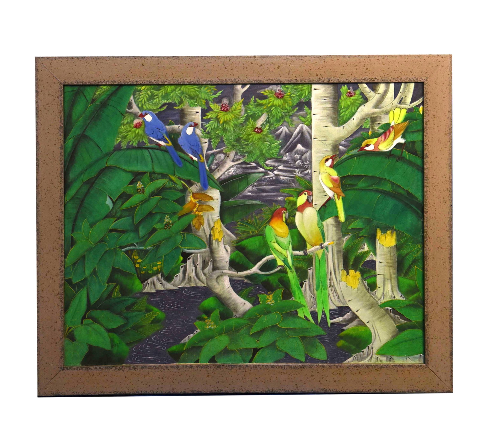 Tropical Birds in the Rainforest Oil On Canvas (1 of 1)