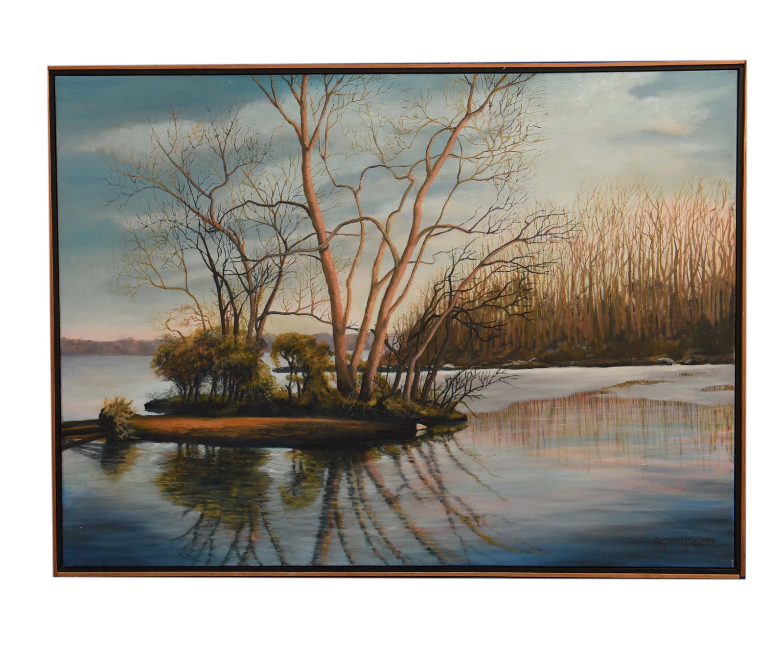 Winter's Embrace on the Water, Oil On Canvas Raphael G. Nadeem (1926-2018) (1 of 1)
