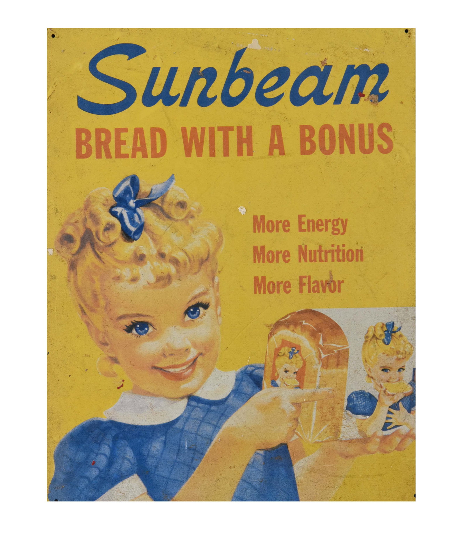 Vintage Sunbeam Bread "Little Miss Sunbeam" Porcelain Enamel Metal Sign (1 of 1)
