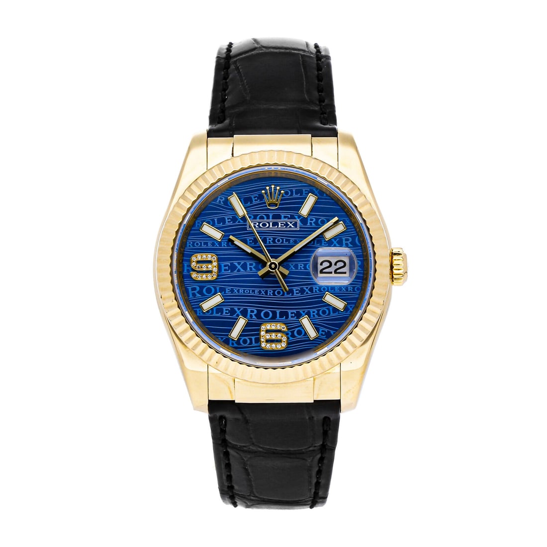 Rolex Datejust Auto 36mm Yellow Gold Diamond Blue Dial Mens Watch 116138 (1 of 4)