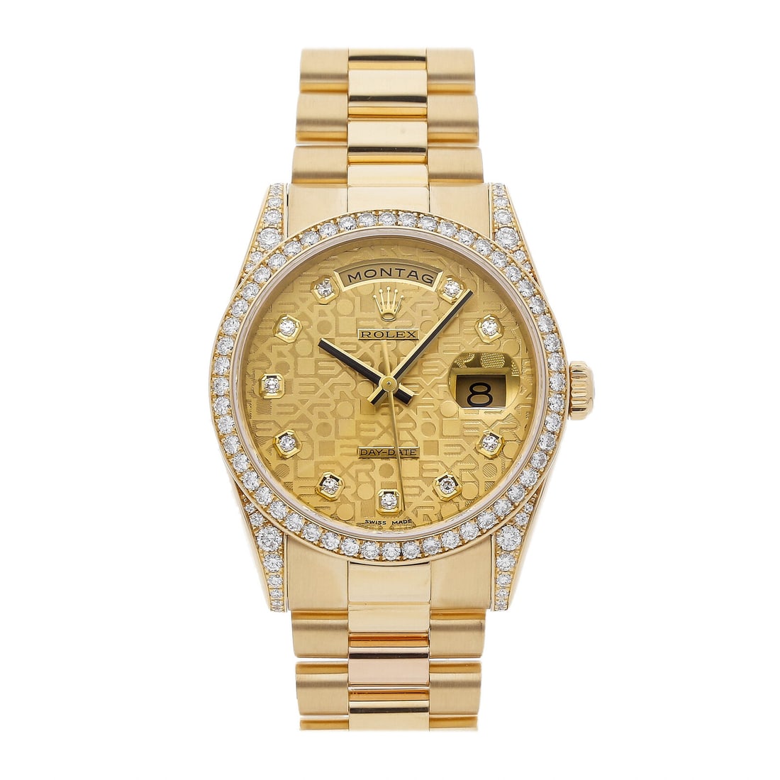 Rolex Day-Date Automatic 36mm Yellow Gold Diamonds Mens Bracelet Watch 118388: Condition:Pre-owned Brand:Rolex Movement:Automatic Case Size:36mm Hour Markers:Diamond Watch Shape:Round Caseback:Solid Features:Date, Day Gender:Men Band Material:Yellow gold Band Color:Yellow gold B