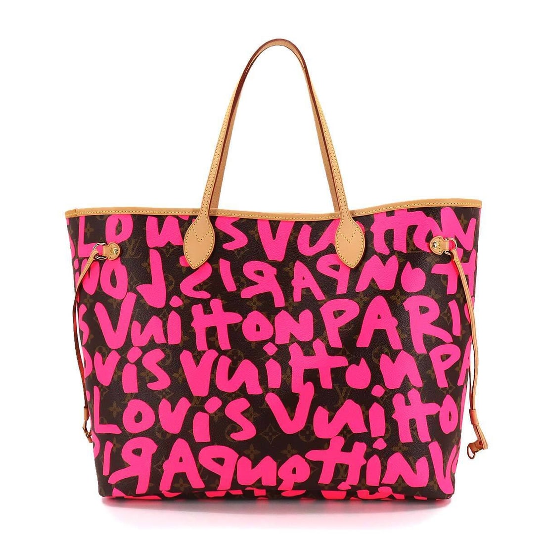 LOUIS VUITTON Monogram Graffiti Neverfull GM Tote Bag Fuschia M93701: Condition:Pre-owned Brand:LOUIS VUITTON Style:Tote Bag Exterior Material:Monogram Graffiti Canvas Exterior Color:Fuschia Department:Women Size W:15.35 inch Size H:12.99 inch Size D:7.87 inch Handl:18.