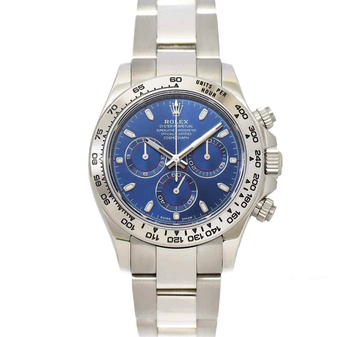 ROLEX Daytona 116509 Serial random 750 WG Chronograph Blue Dial Mens: Condition:Pre-owned Brand:ROLEX RefNumber:116509 (Serial random) Movement:Automatic Material:750 White Gold Department:Men CaseSize Length:47mm(included lag) CaseSize Width:39mm(not included crown) Ca