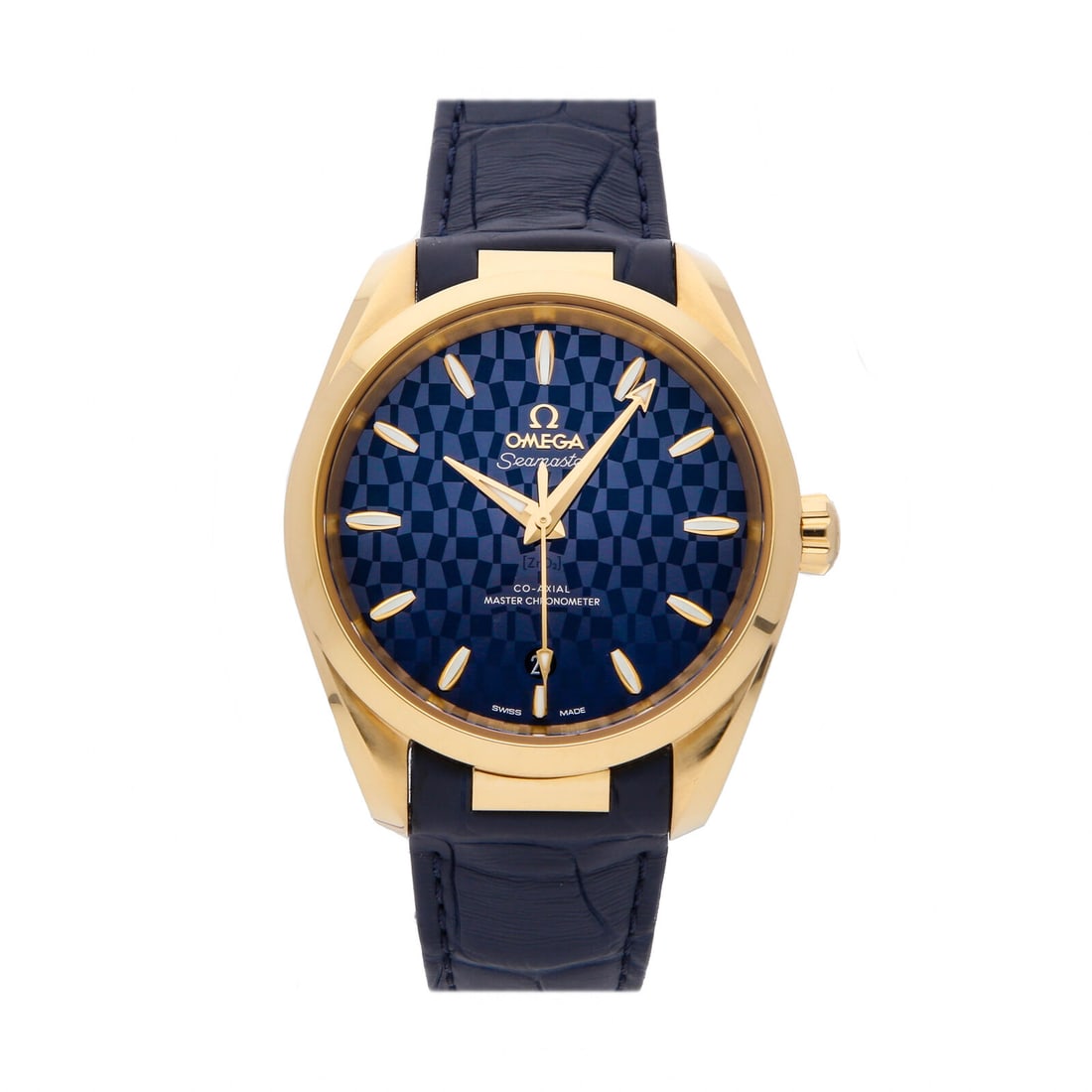 Omega Seamaster Aqua Terra Auto Yellow Gold Mens Watch 522.53.38.20.03.001: Condition:Pre-owned Brand:Omega Movement:Automatic Case Size:38mm Hour Markers:Index Watch Shape:Round Caseback:Exhibition Features:Calendar, date Gender:Women Band Material:Alligator Band Color:Blue 