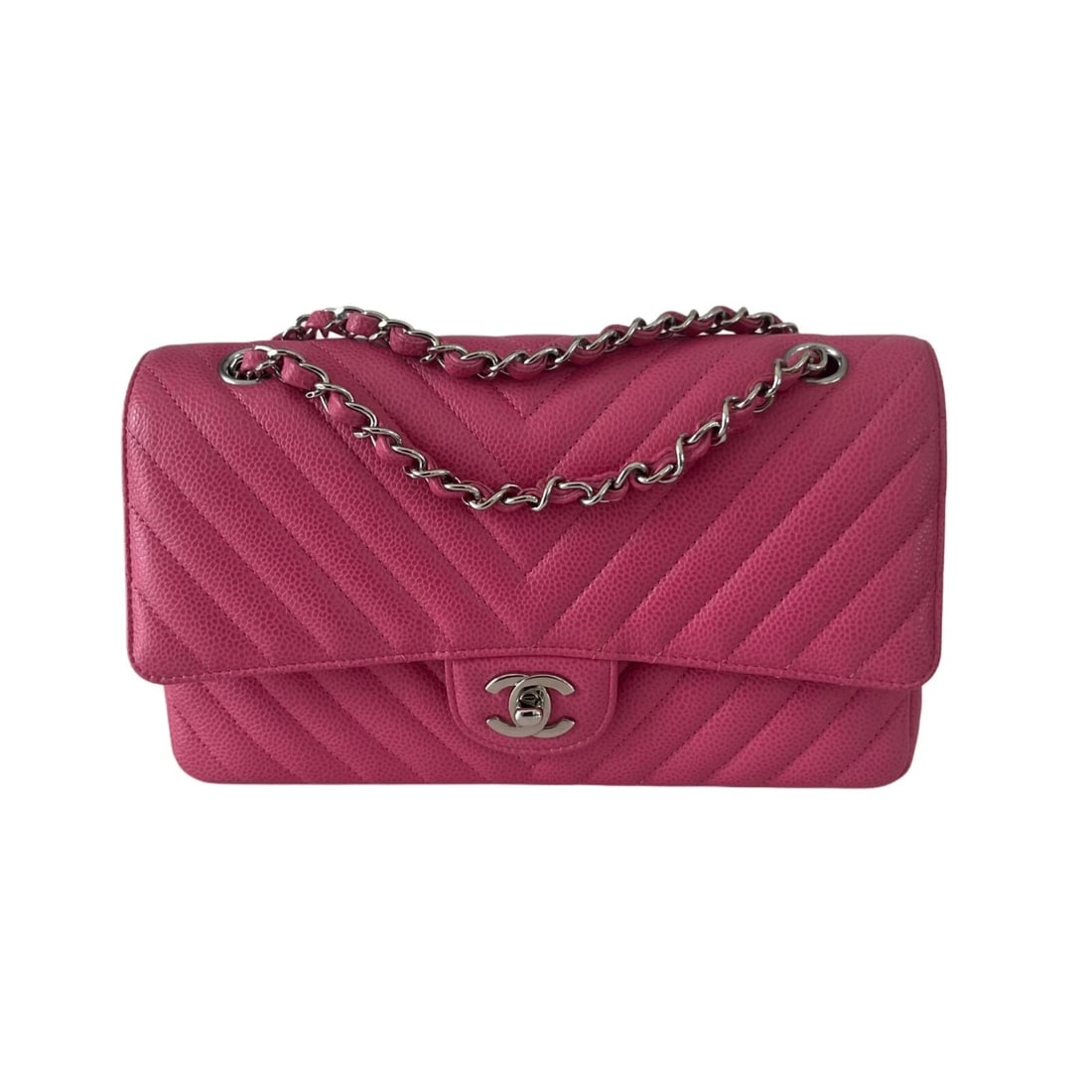 Chanel Leather chevron Pink Double Flap Bag (1 of 7)