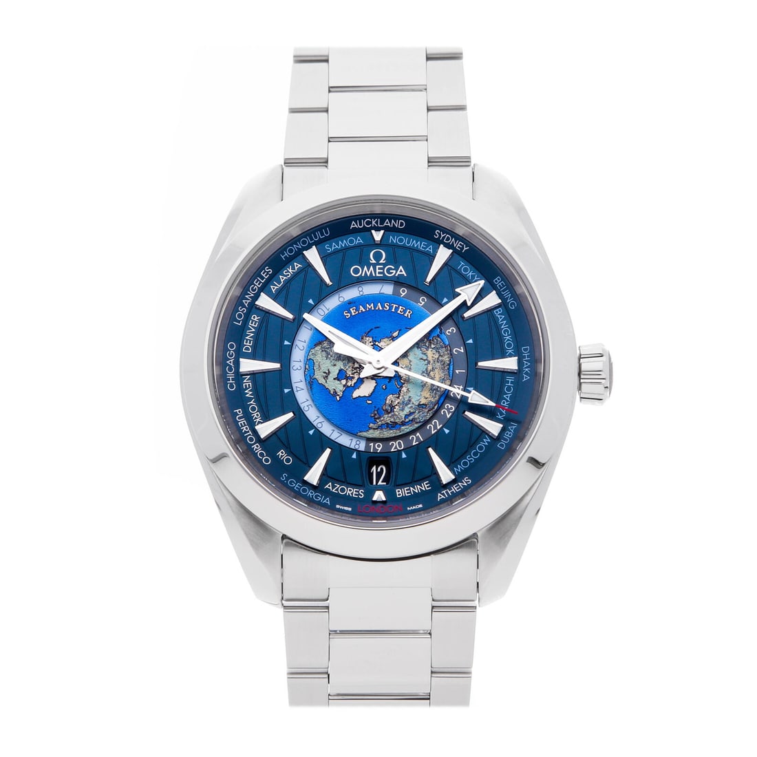Omega Seamaster Aqua Terra 150m GMT Auto Steel Mens Watch 220.10.43.22.03.001: Condition:Pre-owned Brand:Omega Movement:Mechanical(Automatic) Case Size:43mm Hour Markers:Index Watch Shape:Round Caseback:Exhibition Features:Date, gmt Gender:Men Band Material:Stainless steel Band 
