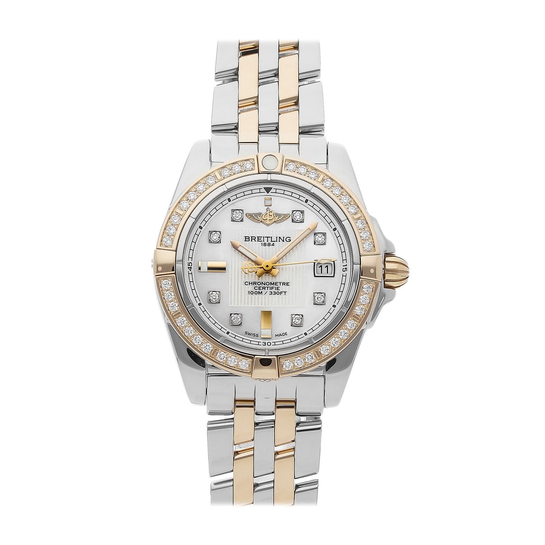 Breitling Galactic 32 Steel Gold Quartz 32mm Ladies Watch C71356LA/A712: Condition:Pre-owned Brand:Breitling Movement:Quartz Case Size:32mm Hour Markers:Diamond Watch Shape:Round Caseback:Solid Features:Date Gender:Women Band Material:Two-tone: Rose/Stainless Band Color:Tw
