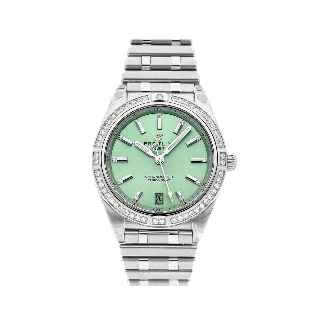 Breitling Chronomat Automatic 36mm Steel Mens Bracelet Watch Date A10380591L1A1: Condition:Pre-owned Brand:Breitling Movement:Automatic Case Size:36mm Hour Markers:Diamond, Index Watch Shape:Round Caseback:Solid Features:Date Gender:Men Band Material:Stainless Steel Band Color:Sil