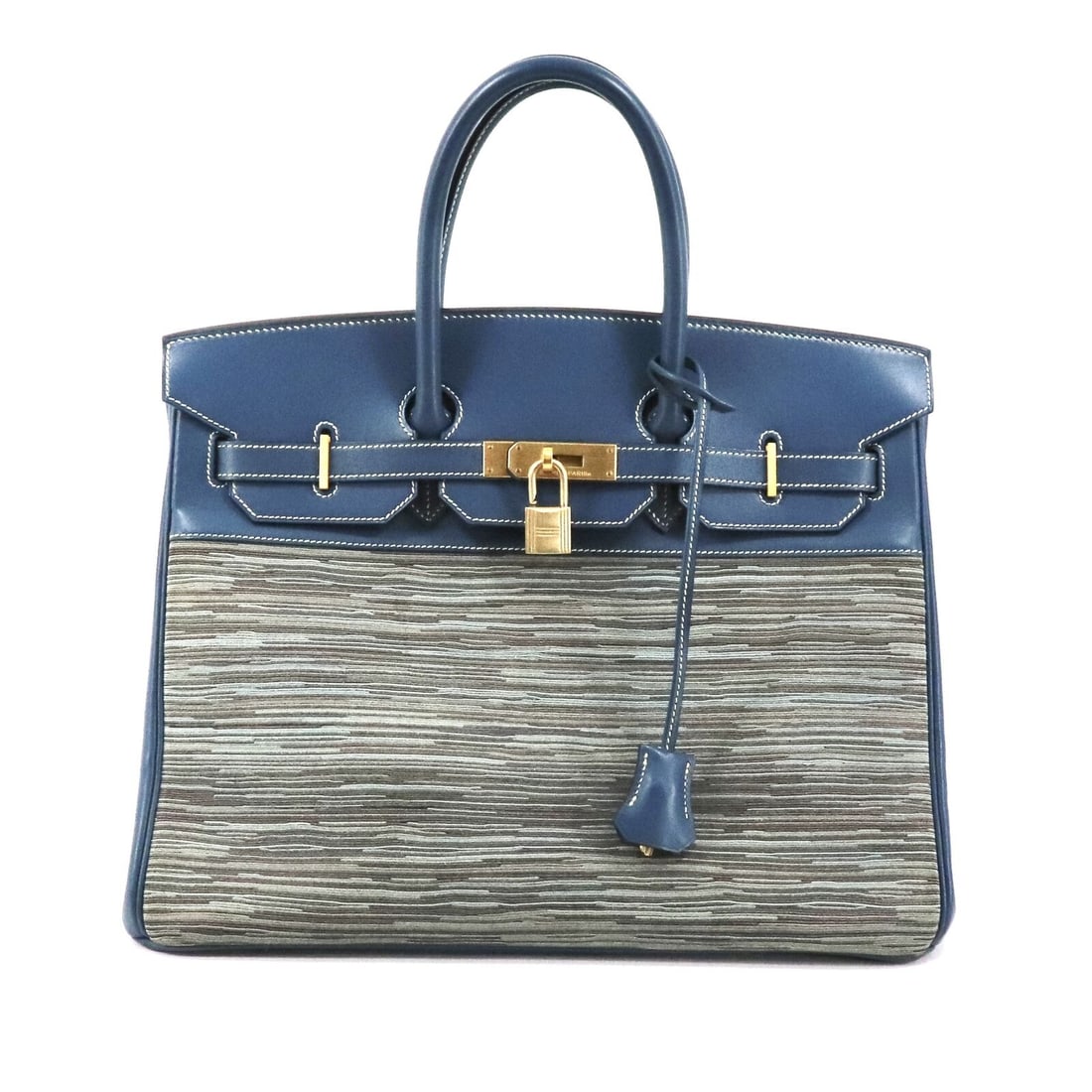 HERMES Birkin 35 Vibrato Blue Gold Metal Fittings Women's Handbag (1 of 10)