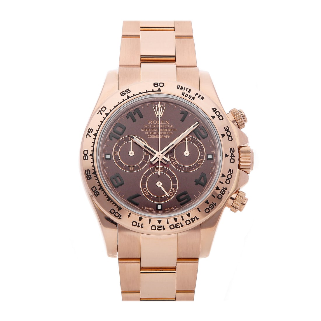 Rolex Daytona Cosmograph Auto 40mm Everose Gold Men Oyster Bracelet Watch 116505: Condition:Pre-owned: Brand:Rolex Movement:Automatic Case Size:40mm Hour Markers:Arabic Numerals Watch Shape:Round Caseback:Solid Features:Chronograph, Tachymeter Gender:Men Band Material:Rose gold Ban