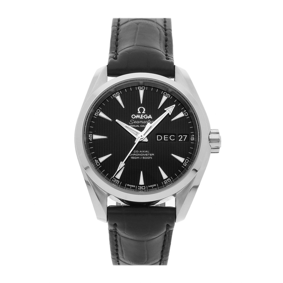 Omega Seamaster Aqua Terra Calendar Auto Steel Mens Watch 231.13.39.22.01.001: Condition:Pre-owned Brand:Omega Movement:Automatic Case Size:39mm Hour Markers:Index Watch Shape:Round Caseback:Exhibition Features:Annual Calendar Gender:Men Band Material:Alligator Band Color:Black 
