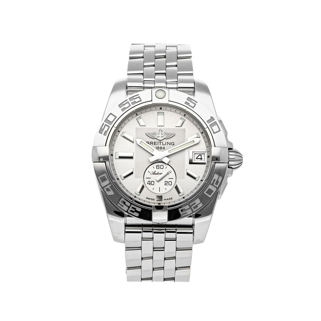 Breitling Galactic Steel Automatic 36mm Bracelet Watch Date A37330121G1A1: Condition:Pre-owned Brand:Breitling Movement:Automatic Case Size:36mm Hour Markers:Index Watch Shape:Round Caseback:Solid Features:Date Gender:Women Band Material:Stainless steel Band Color:Silver Buc