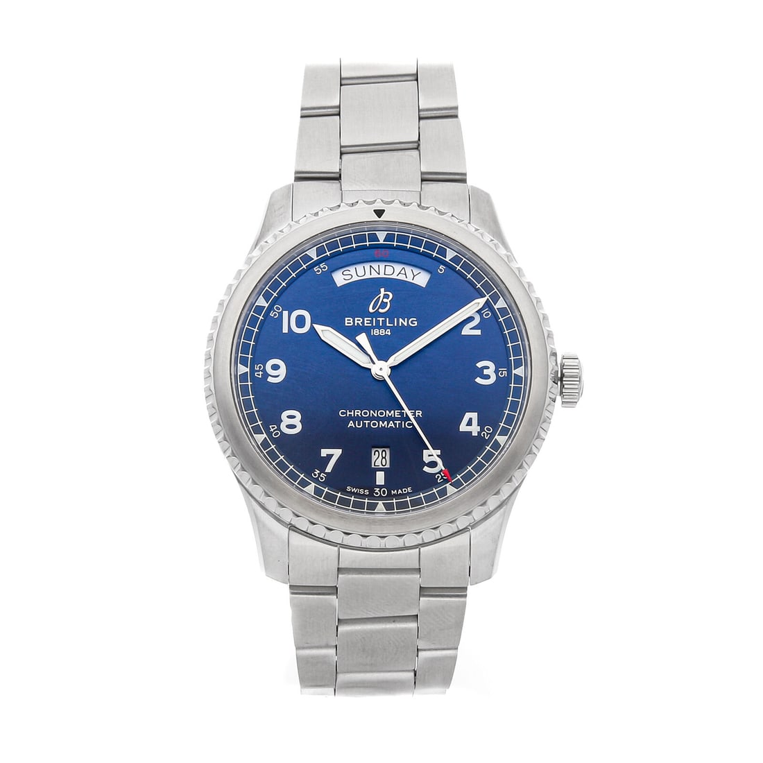 Breitling Aviator 8 Day-Date Steel Automatic Mens 41mm Watch A45330101C1A1: Condition:Pre-owned Brand:Breitling Movement:Mechanical(Automatic) Case Size:41mm Hour Markers:Arabic Numerals Watch Shape:Round Caseback:Solid Features:Day and Date Gender:Men Band Material:Stainless