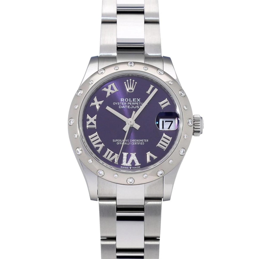 ROLEX Datejust 31 278344RBR Auberzine/diamond WATCH: Condition:Pre-owned Genre:Wristwatch/unisex Brand:ROLEX Model Number:278344RBR Movement:Mechanical Automatic Dial Color:Auberzine/diamond Case:Stainless steel Windproof Material:Sapphire Crystal Glass